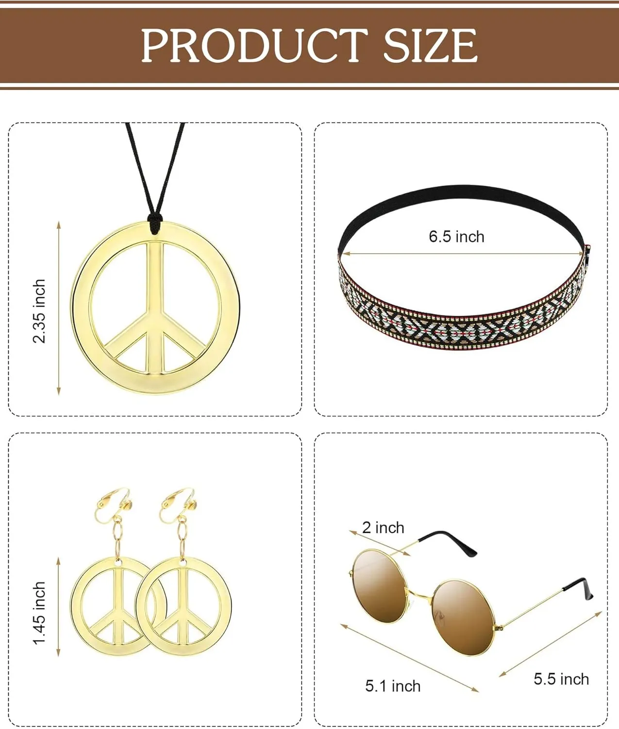 7 Pcs 60s 70s Outfits for Women Mardi Gras Cosplay Set Carnival Hippie Costume Set Fringe Vest Flared Pant Peace Sign