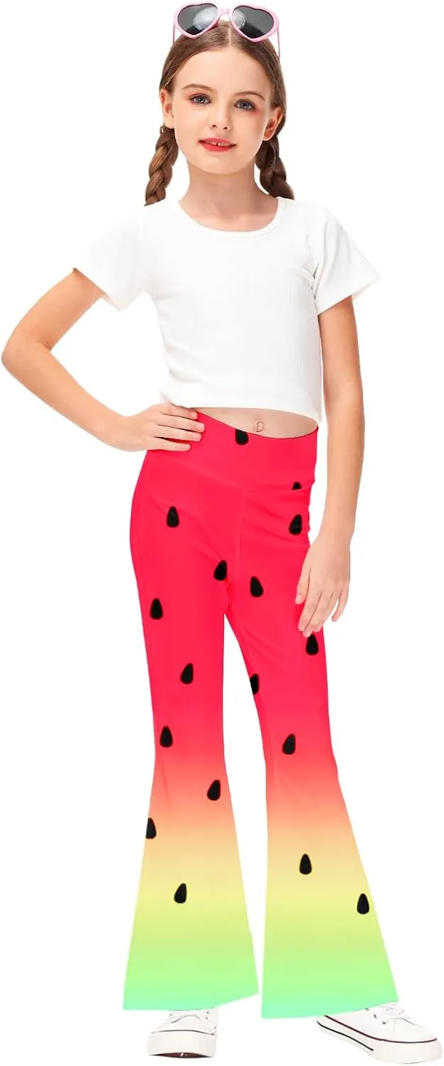 AOBUTE Girls Bell Bottom Pants Tie Dye Print High Waist Flare Leggings 5-14 Years