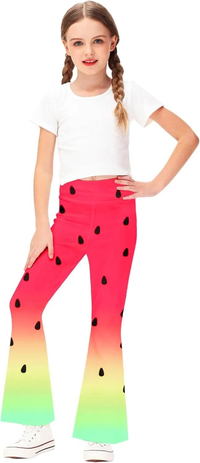 AOBUTE Girls Bell Bottom Pants Tie Dye Print High Waist Flare Leggings 5-14 Years
