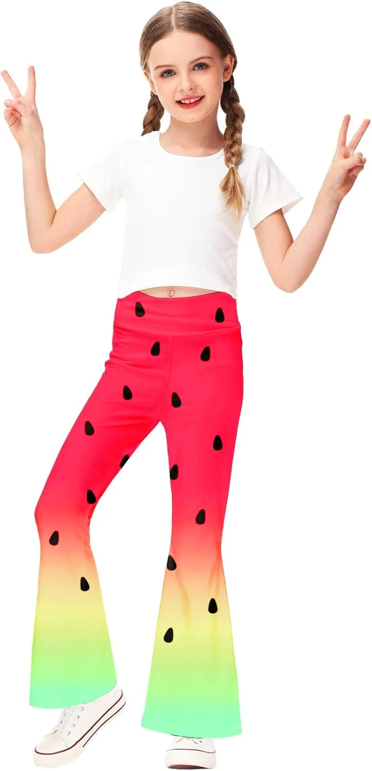 AOBUTE Girls Bell Bottom Pants Tie Dye Print High Waist Flare Leggings 5-14 Years
