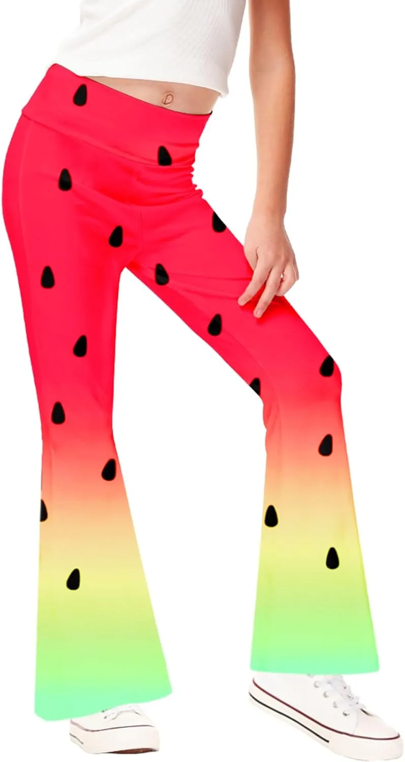 AOBUTE Girls Bell Bottom Pants Tie Dye Print High Waist Flare Leggings 5-14 Years
