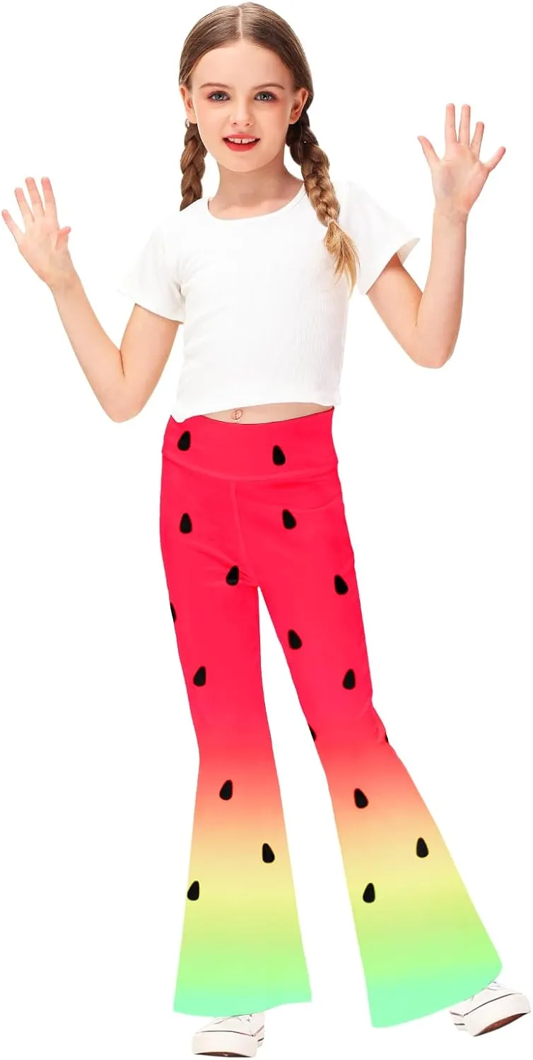 AOBUTE Girls Bell Bottom Pants Tie Dye Print High Waist Flare Leggings 5-14 Years