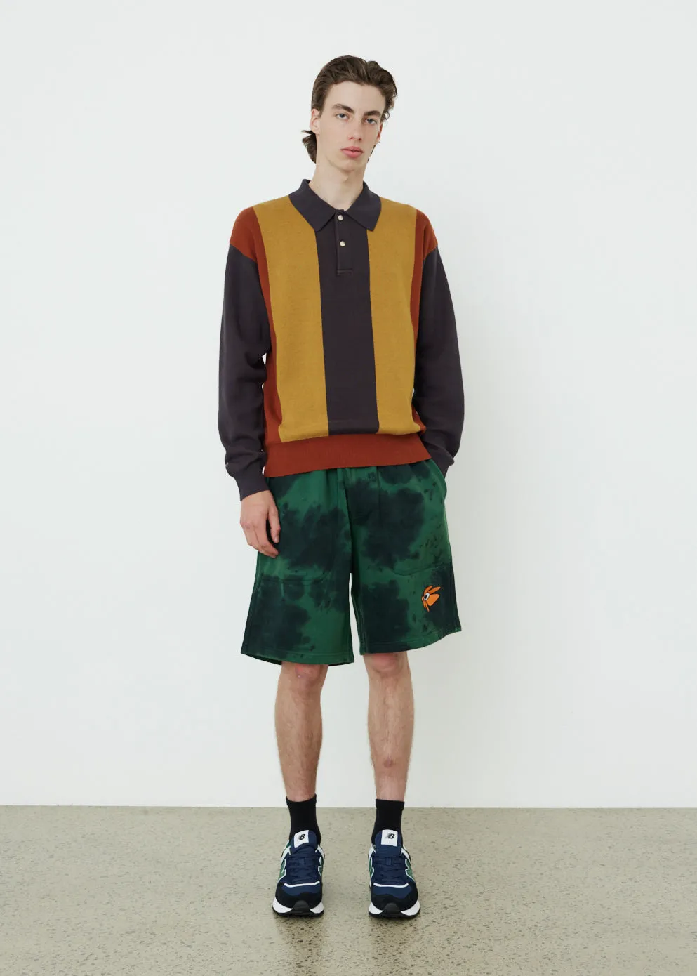 Block Knit Long Sleeve Polo