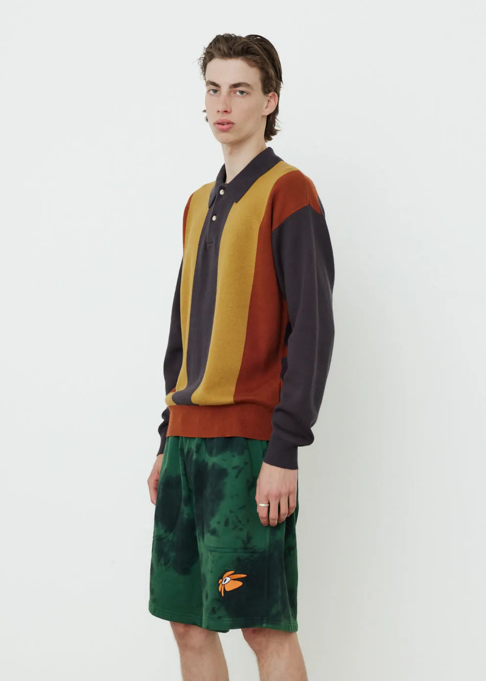 Block Knit Long Sleeve Polo