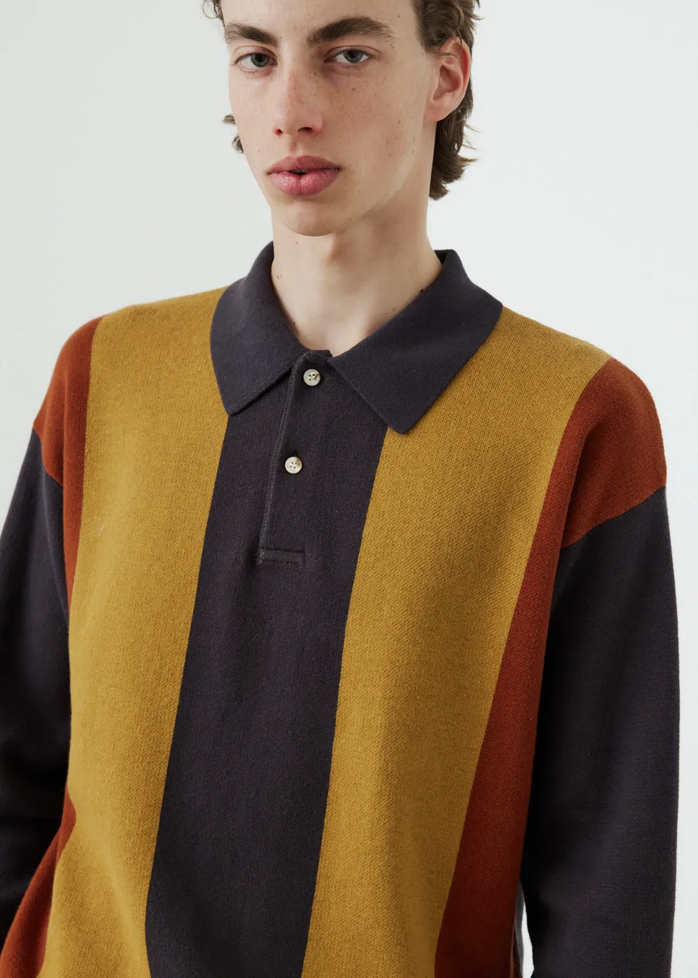 Block Knit Long Sleeve Polo