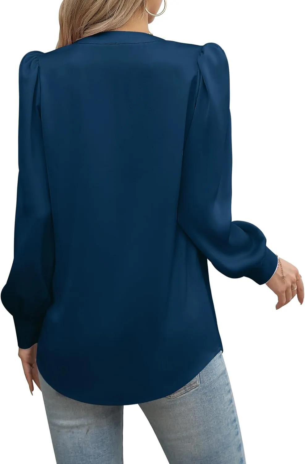 Blouses for Women Business Casual Tops Satin Silk V Neck Long Sleeve Button Down Shirts Work Blouses