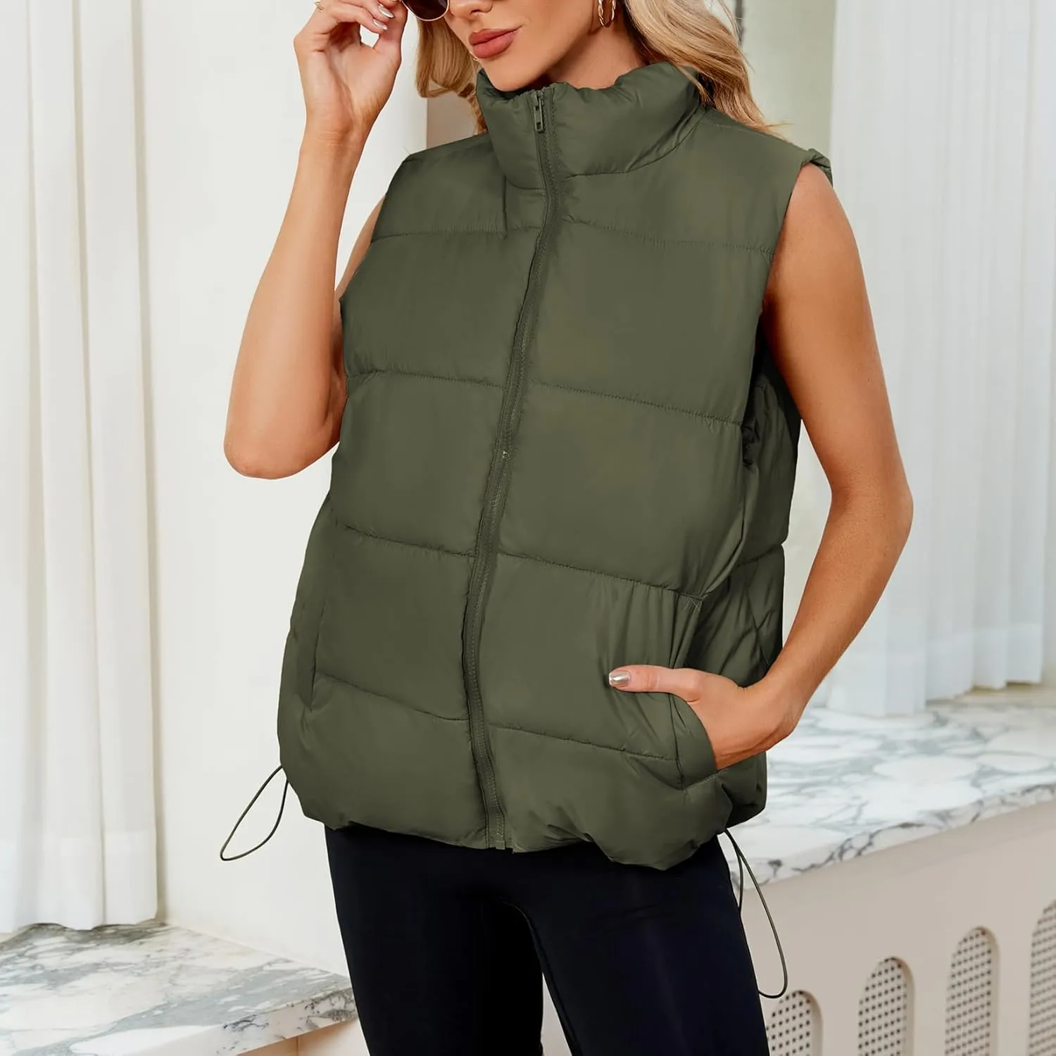Century Star Puffer Vest for Women's Outerwear Vests Puffy Oversized 2024 Quilted Vest Tops Jackets Coat with Pockets
