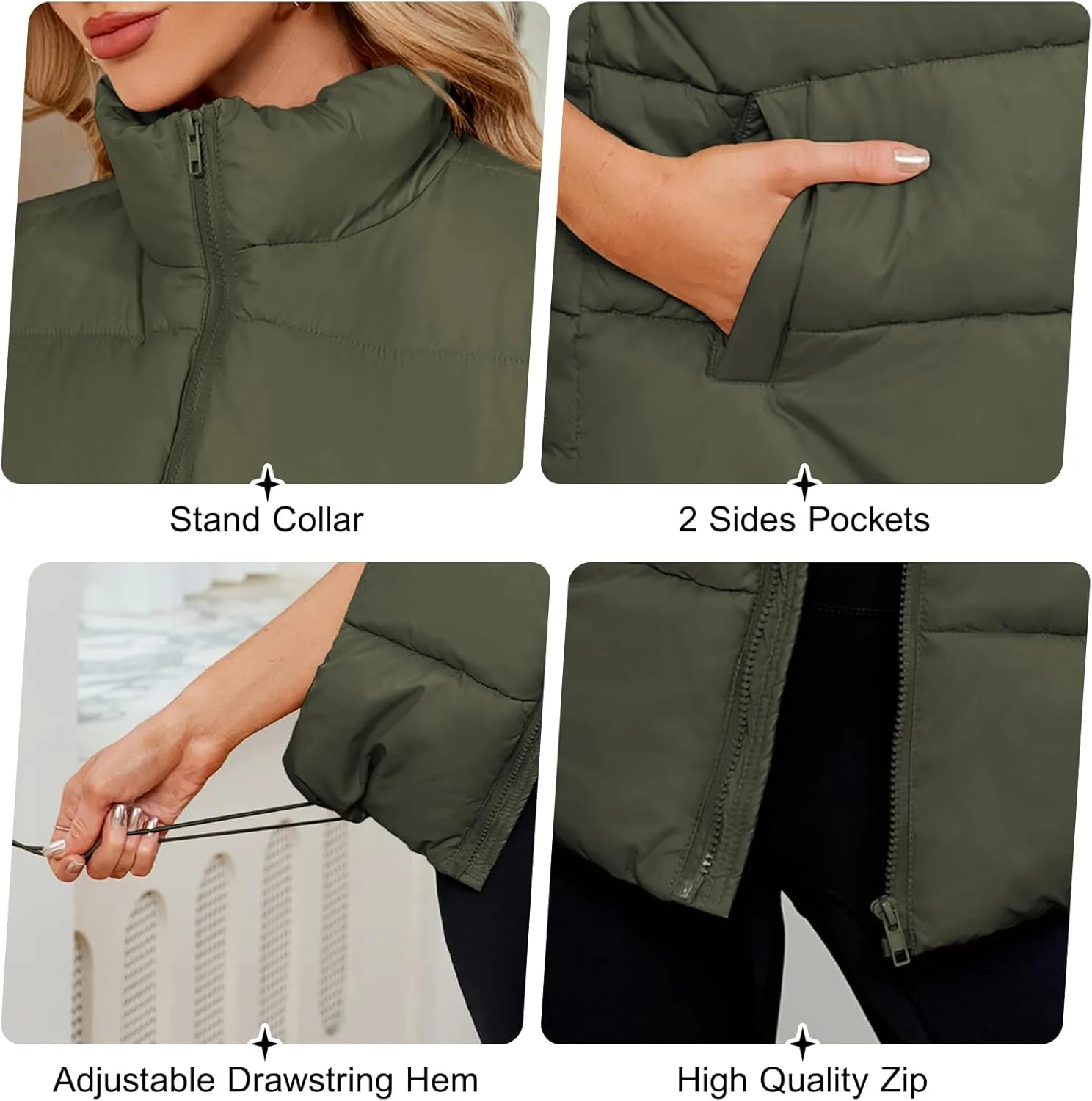 Century Star Puffer Vest for Women's Outerwear Vests Puffy Oversized 2024 Quilted Vest Tops Jackets Coat with Pockets