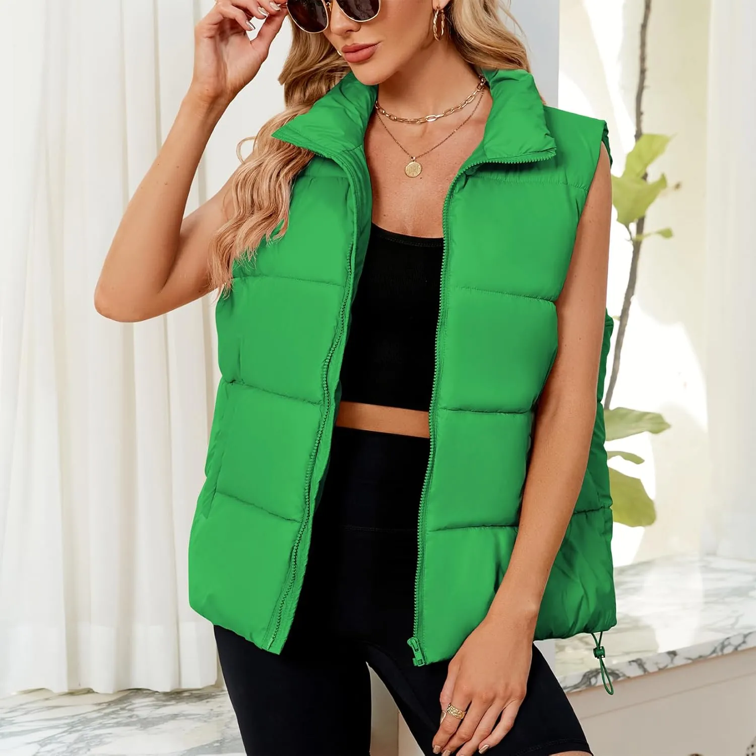 Century Star Puffer Vest for Women's Outerwear Vests Puffy Oversized 2024 Quilted Vest Tops Jackets Coat with Pockets