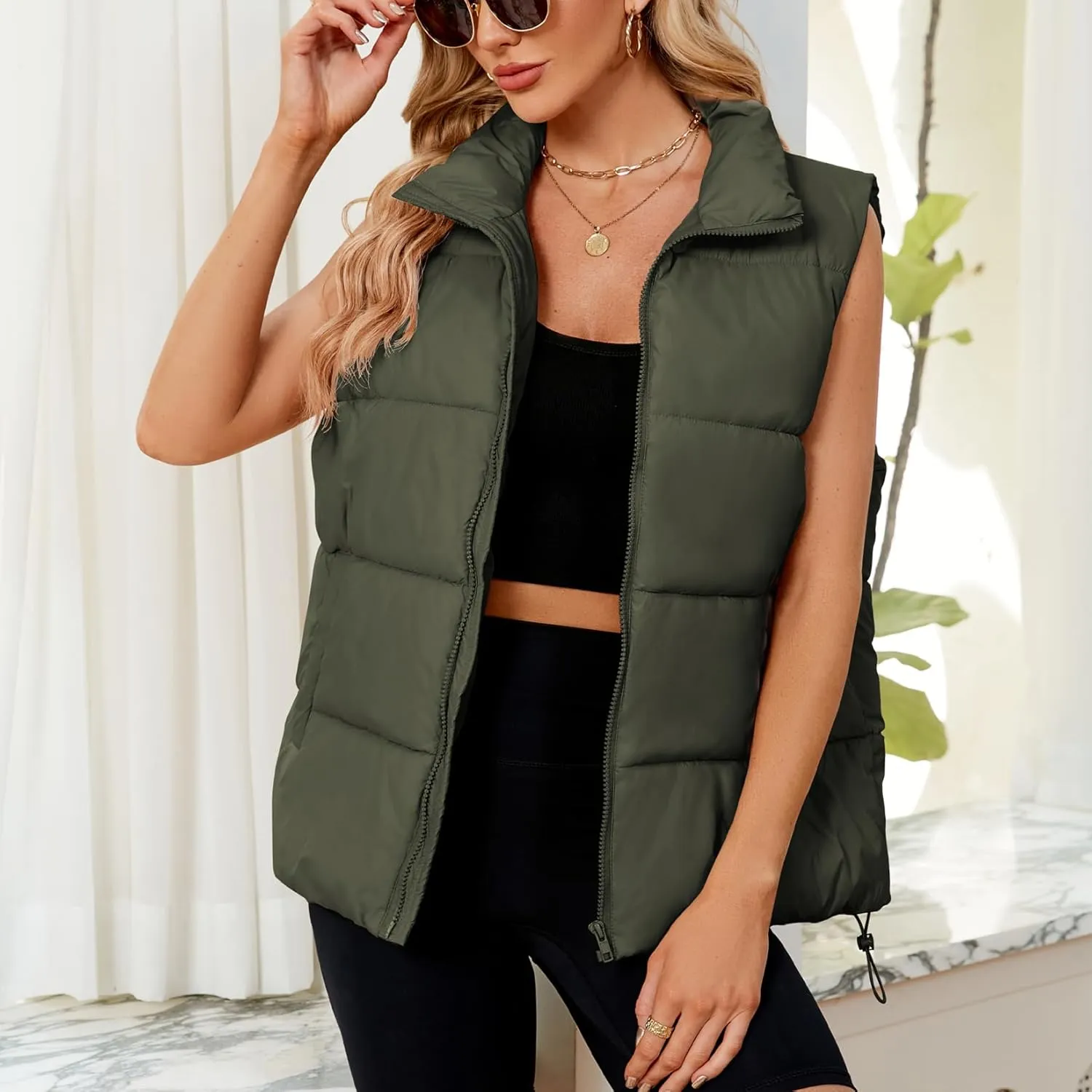 Century Star Puffer Vest for Women's Outerwear Vests Puffy Oversized 2024 Quilted Vest Tops Jackets Coat with Pockets