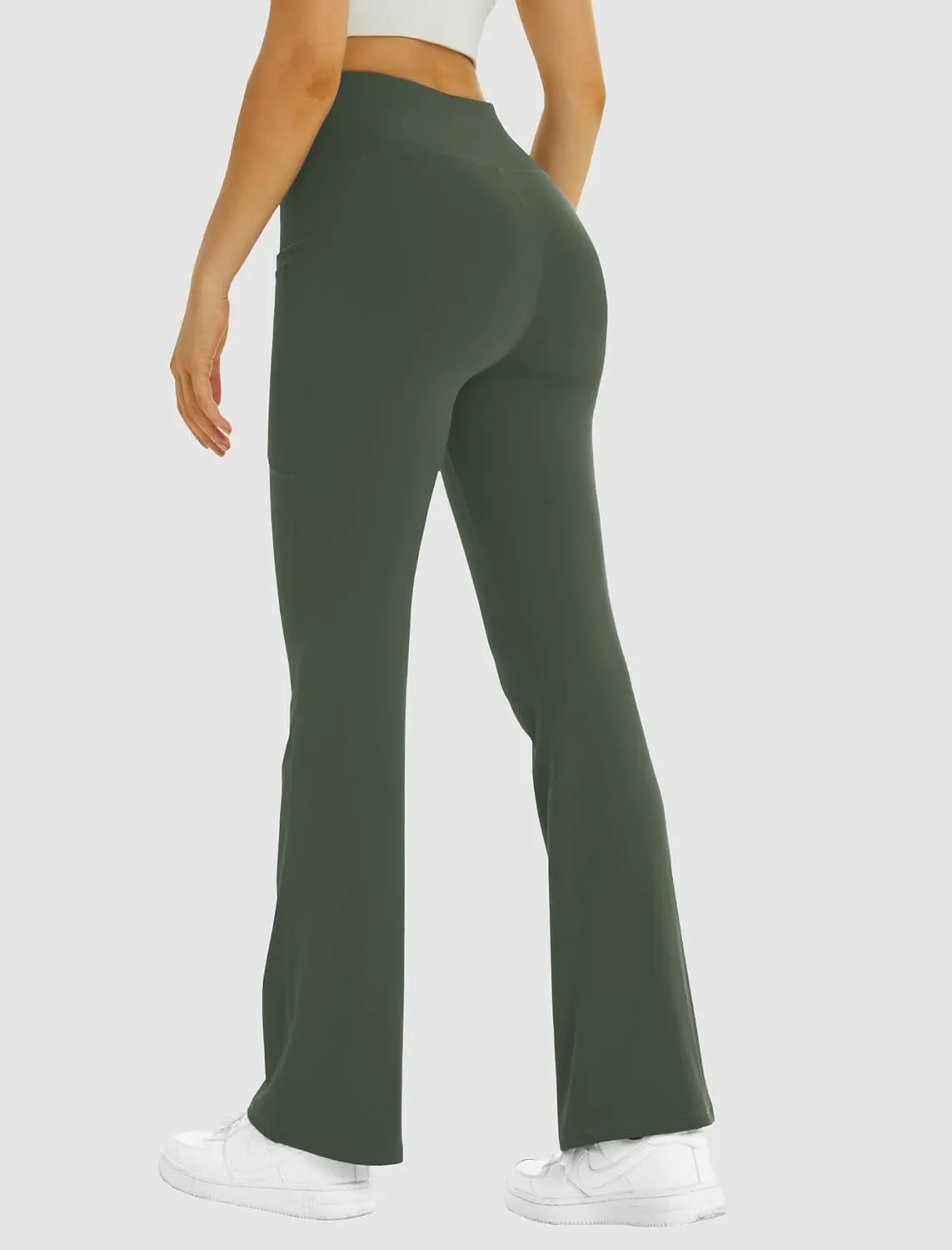 FireSwan Women's Flare Yoga Pants with Pockets High Waist Flared Leggings Bootcut Gym Workout Pants Tummy Control