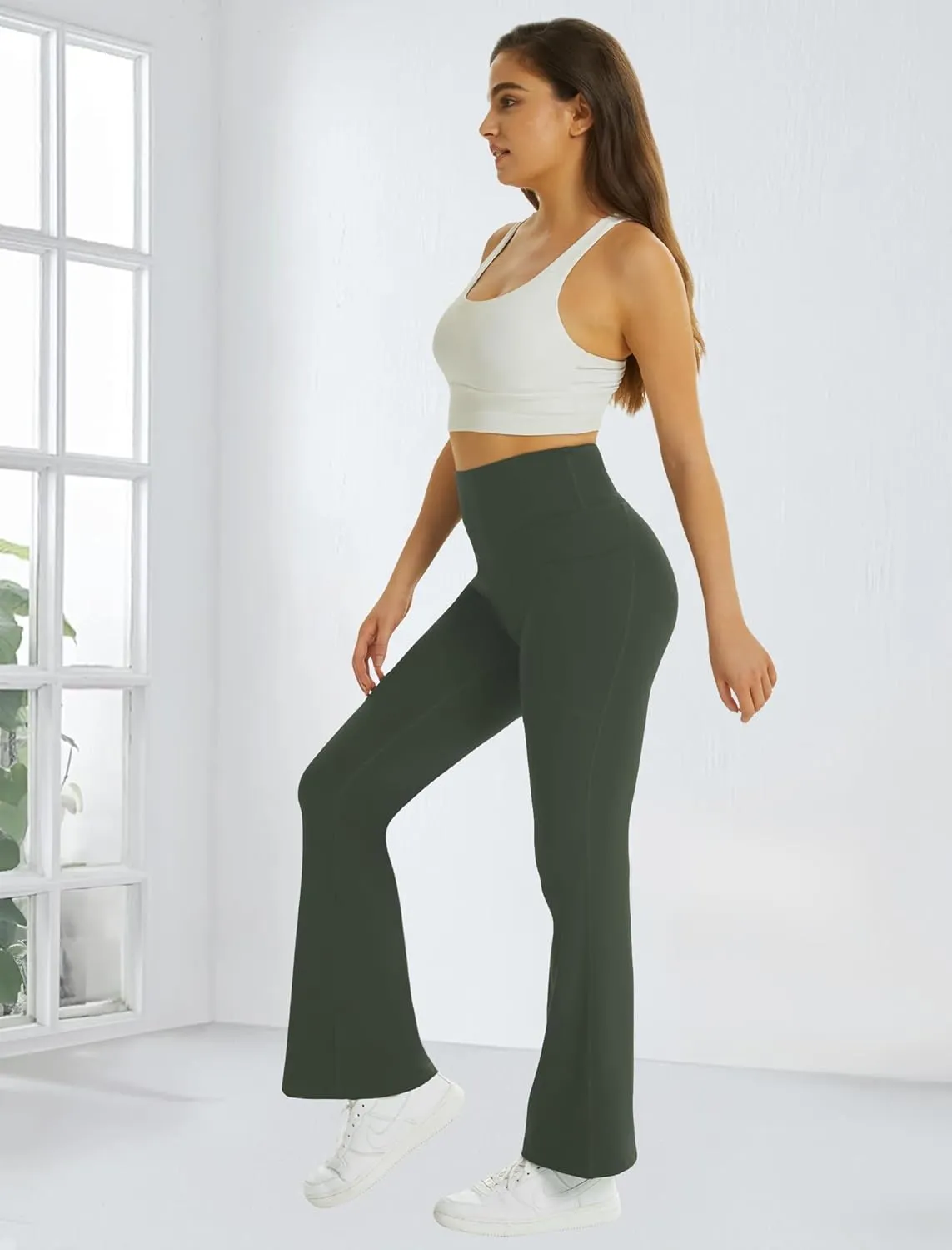 FireSwan Women's Flare Yoga Pants with Pockets High Waist Flared Leggings Bootcut Gym Workout Pants Tummy Control