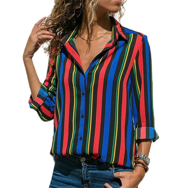 Floral Print Long Sleeve Turn Down Collar Blouse