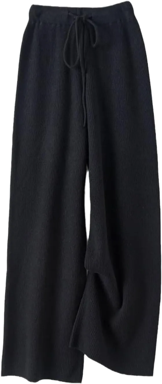 Fulbant Autumn/Winter Wide Legging Pants Women Loose Trousers 100% Wool Knitwear