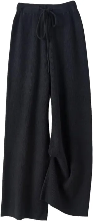 Fulbant Autumn/Winter Wide Legging Pants Women Loose Trousers 100% Wool Knitwear