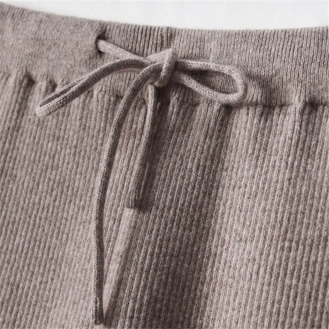 Fulbant Autumn/Winter Wide Legging Pants Women Loose Trousers 100% Wool Knitwear