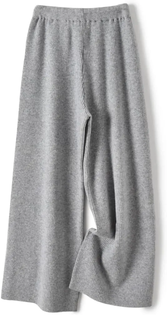 Fulbant Autumn/Winter Wide Legging Pants Women Loose Trousers 100% Wool Knitwear