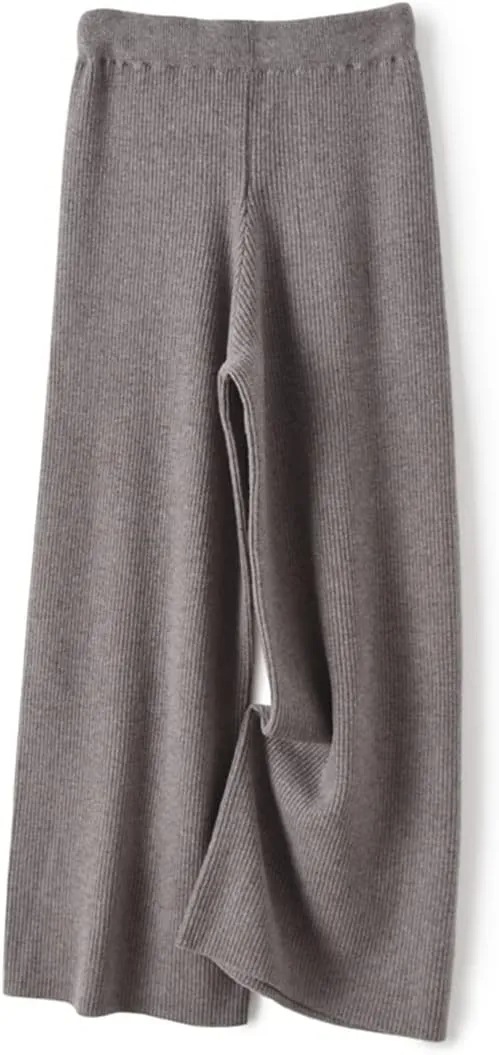 Fulbant Autumn/Winter Wide Legging Pants Women Loose Trousers 100% Wool Knitwear