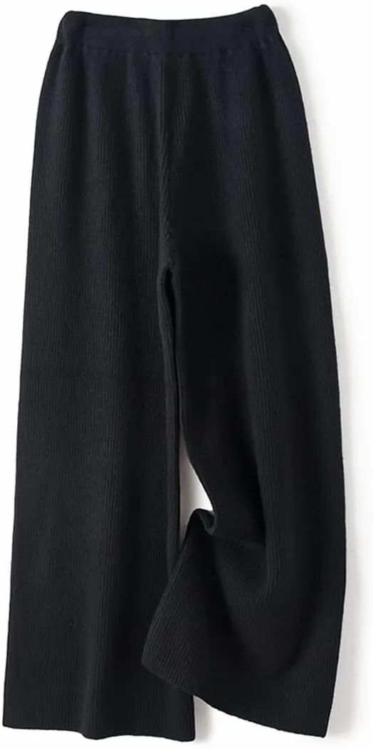 Fulbant Autumn/Winter Wide Legging Pants Women Loose Trousers 100% Wool Knitwear