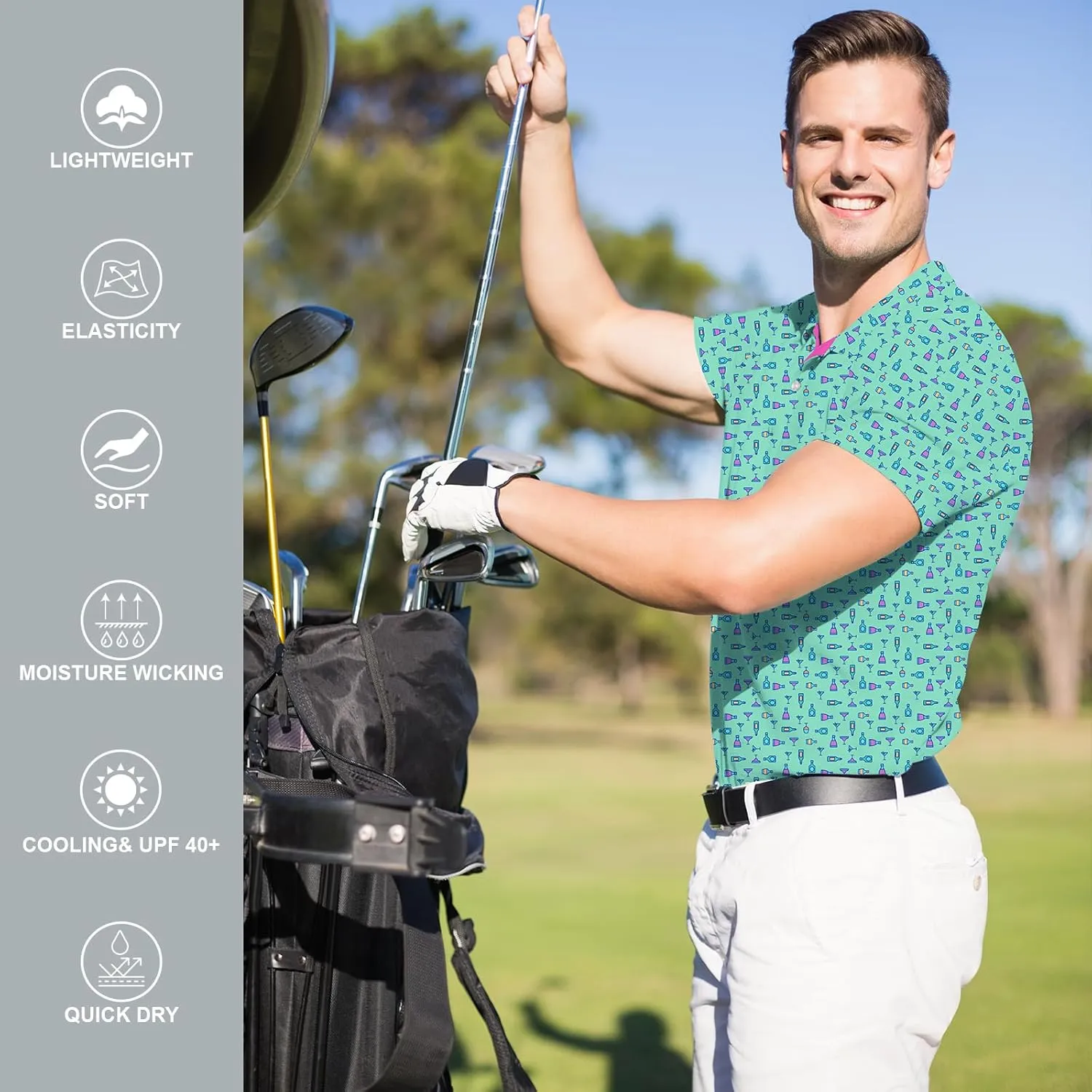 Golf Shirts for Men Dry Fit Funny Print Moisture Wicking Shirts Short Sleeve Quick Dry Collared Men's Polo Shirt