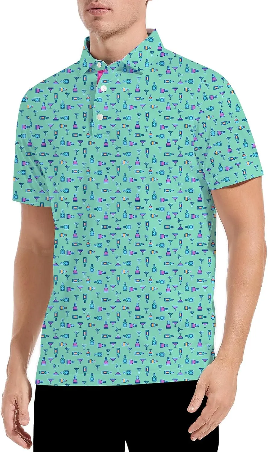 Golf Shirts for Men Dry Fit Funny Print Moisture Wicking Shirts Short Sleeve Quick Dry Collared Men's Polo Shirt
