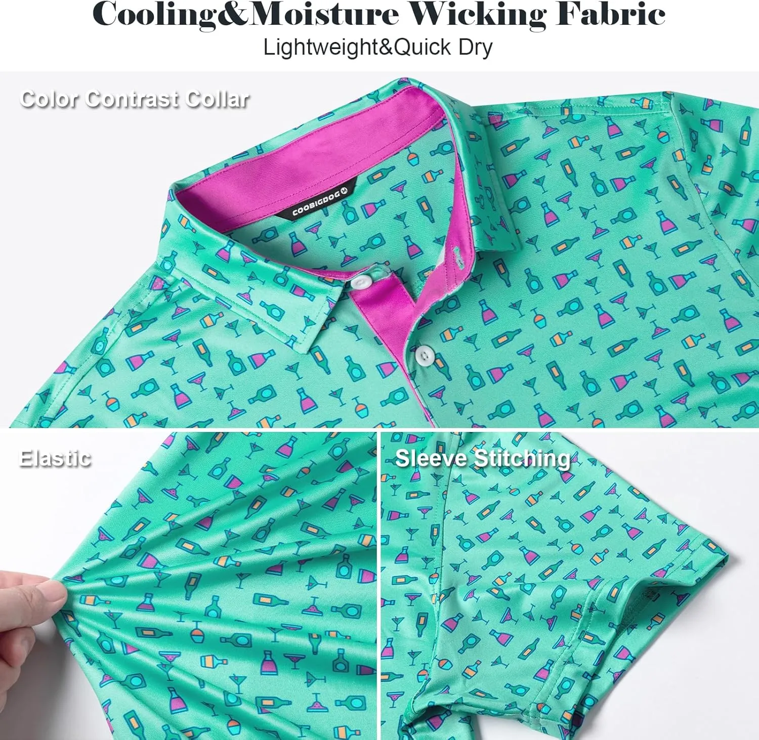 Golf Shirts for Men Dry Fit Funny Print Moisture Wicking Shirts Short Sleeve Quick Dry Collared Men's Polo Shirt