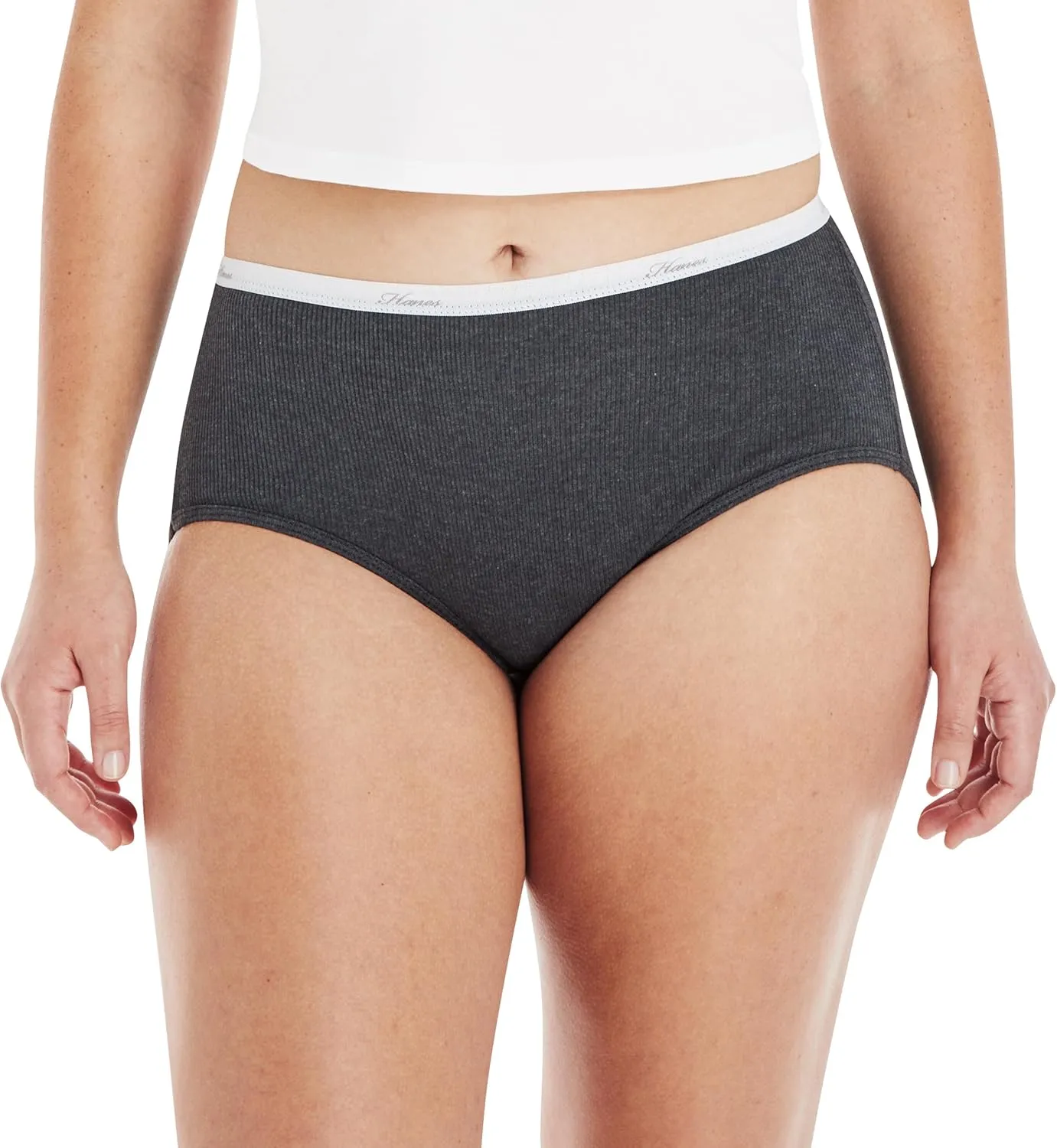 Hanes Women's Ribbed Cotton Brief Underwear 6-Pack