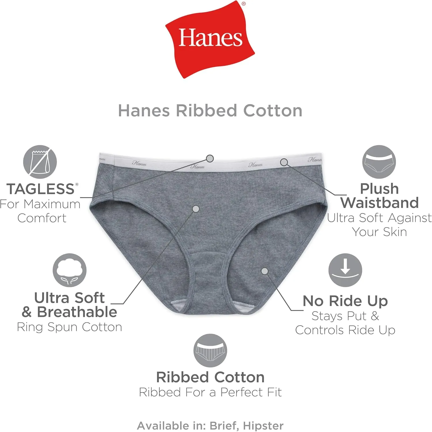 Hanes Women's Ribbed Cotton Brief Underwear 6-Pack