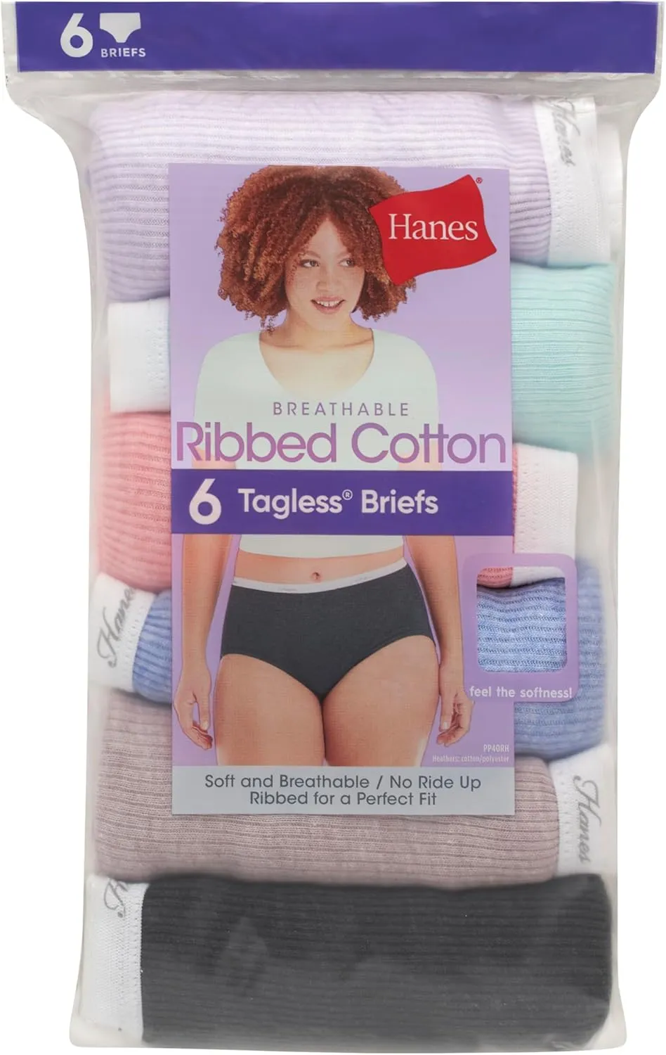 Hanes Women's Ribbed Cotton Brief Underwear 6-Pack