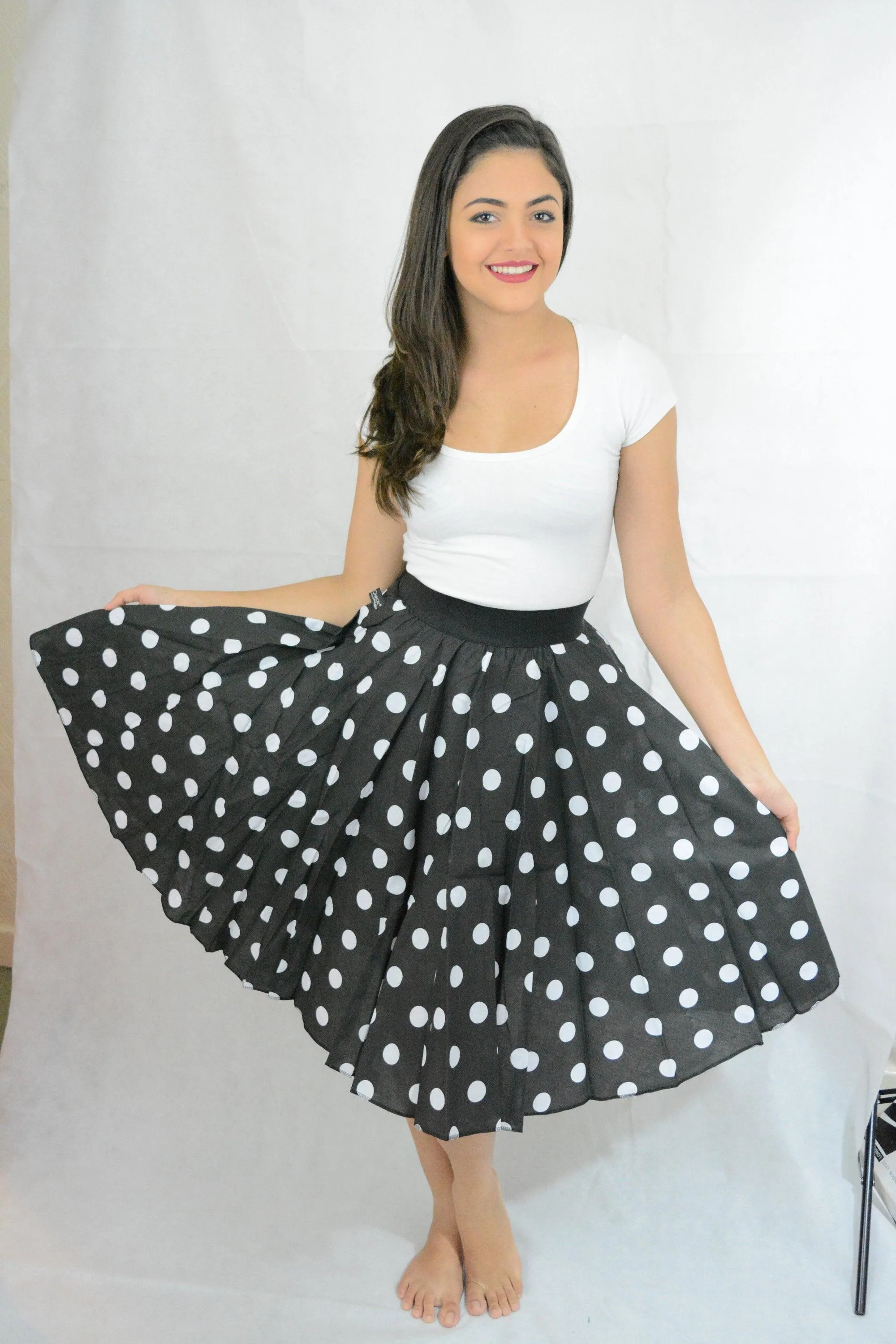 Ladies Womens Chick Black White Polka Dot Skirt (18 Inches) One Size Fits UK 8-16