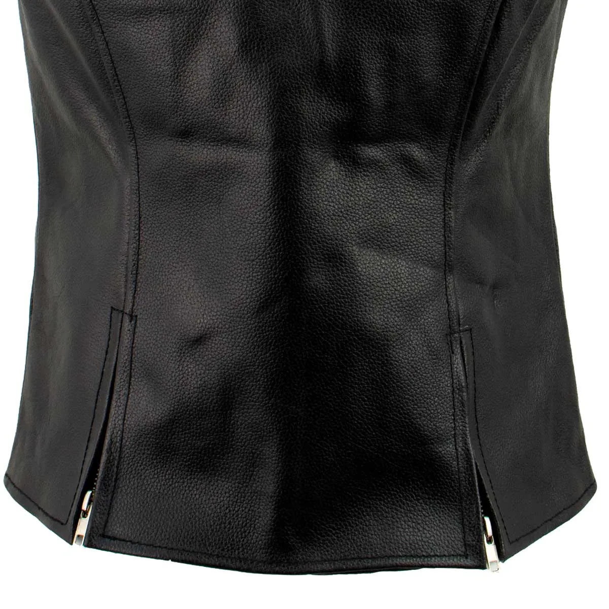 Ladies XS773 Black Zippered M/C Lapel Leather Vest