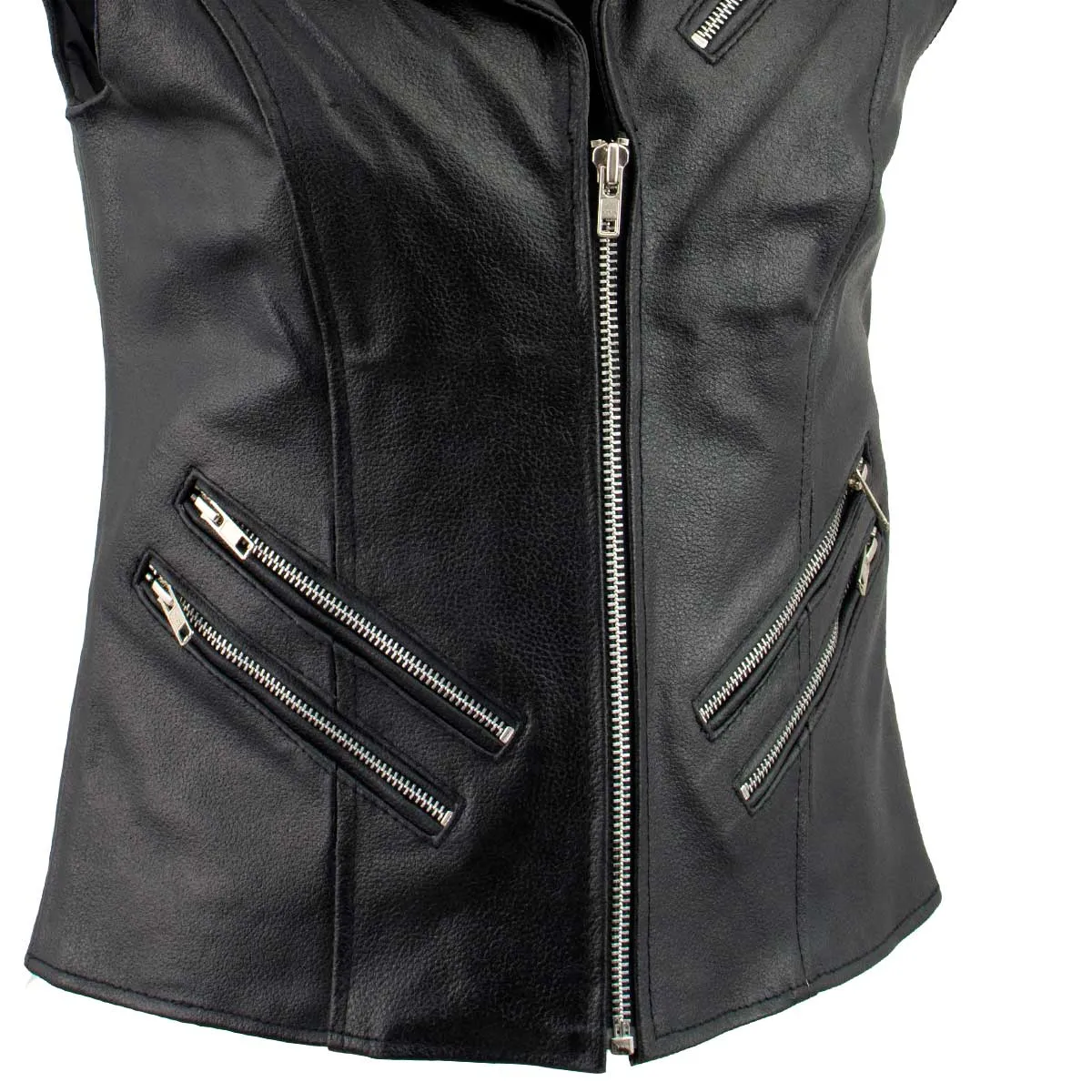 Ladies XS773 Black Zippered M/C Lapel Leather Vest