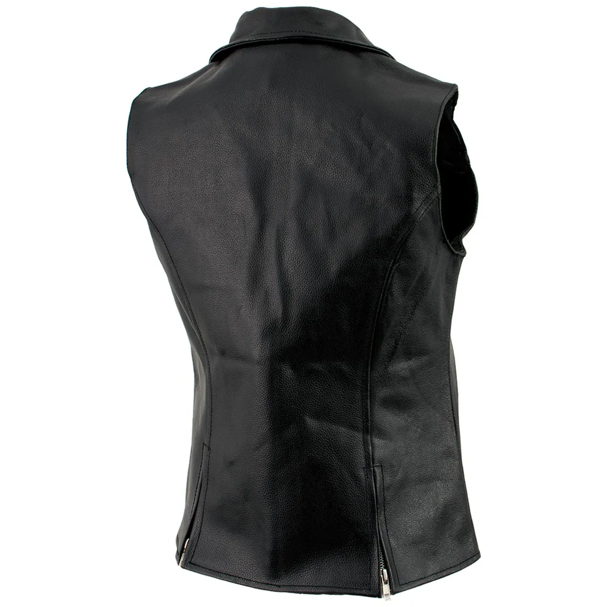 Ladies XS773 Black Zippered M/C Lapel Leather Vest