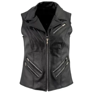 Ladies XS773 Black Zippered M/C Lapel Leather Vest