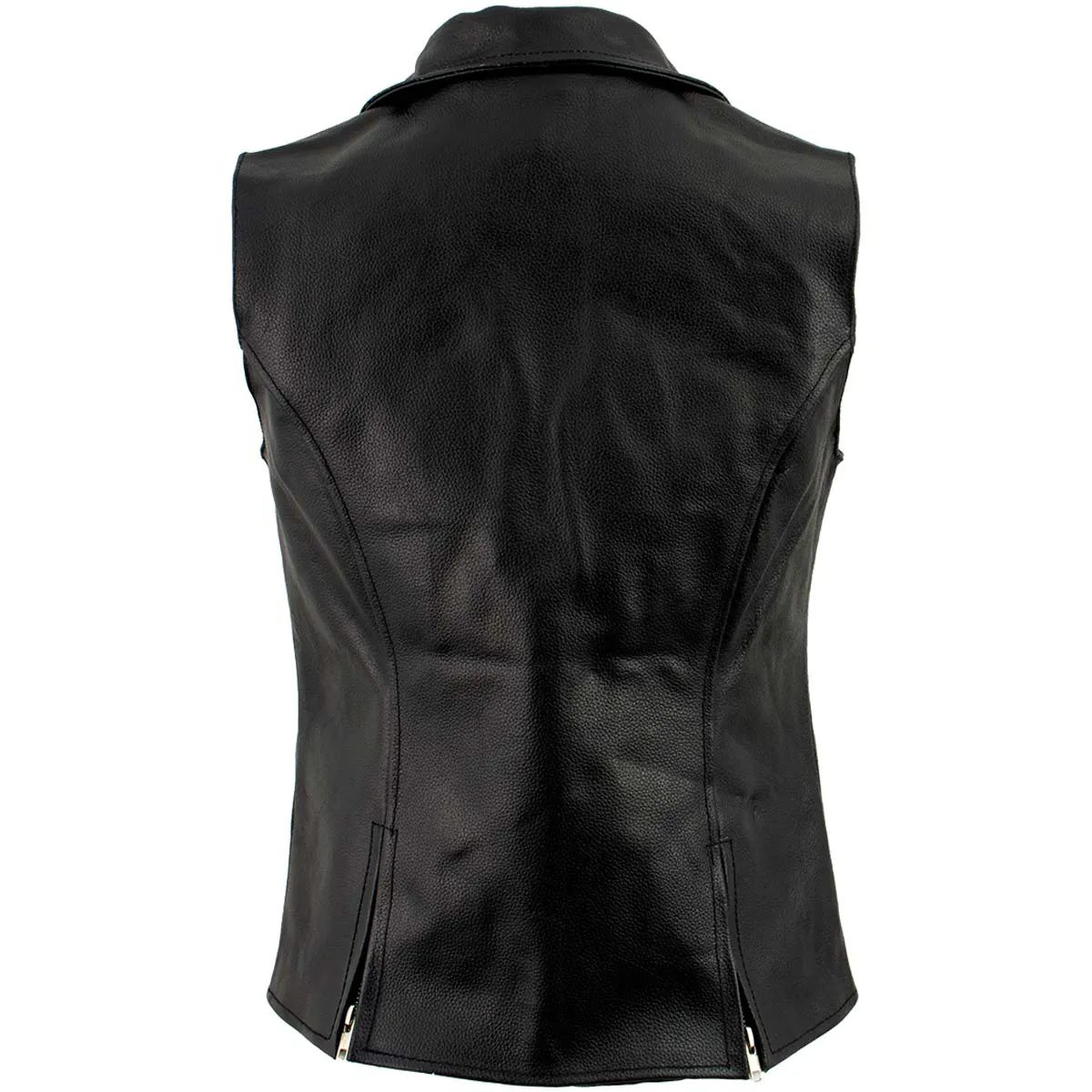 Ladies XS773 Black Zippered M/C Lapel Leather Vest