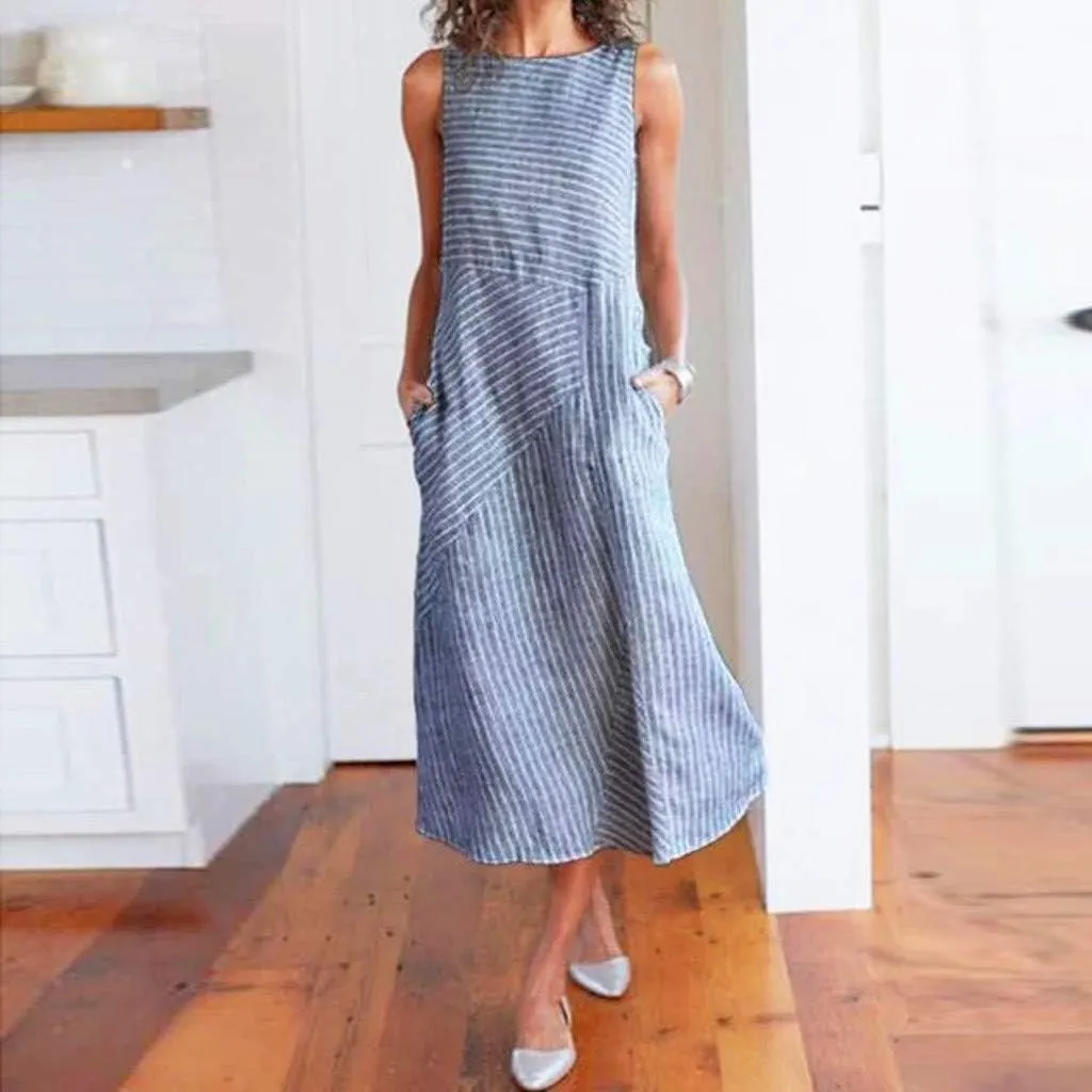 Linen Dress for Women 2025 Summer Sleeveless Maxi Dress Business Sundresses Vacation Dresses Long Dresses with Pockect