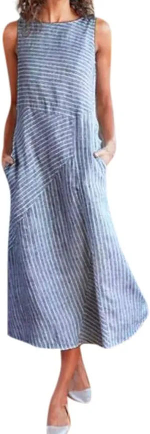 Linen Dress for Women 2025 Summer Sleeveless Maxi Dress Business Sundresses Vacation Dresses Long Dresses with Pockect