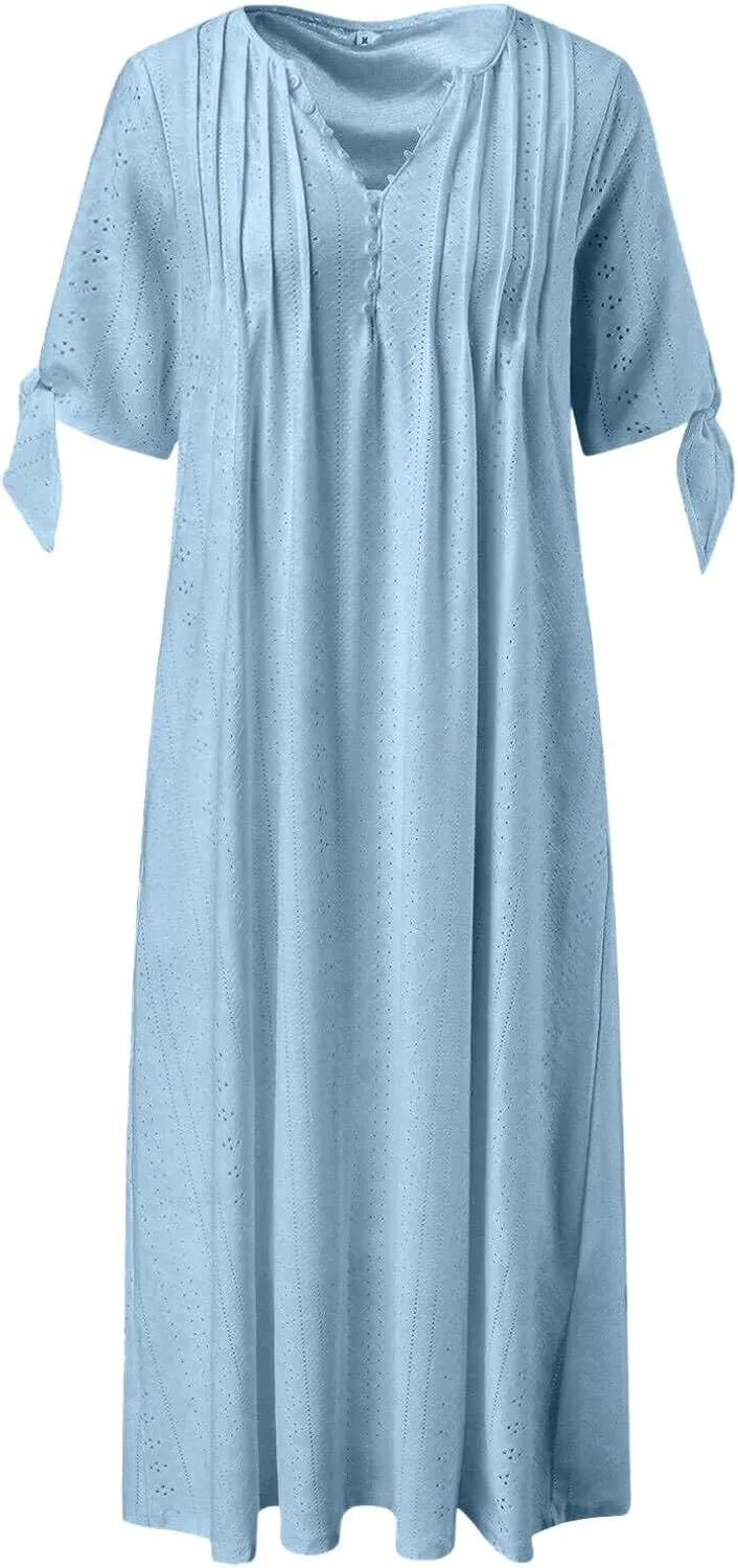 Long Maxi Long Dresses for Women 2025 Trendy Short Sleeve Eyelet Tshirt Dress Casual Summer Beach Vacation Sundresses