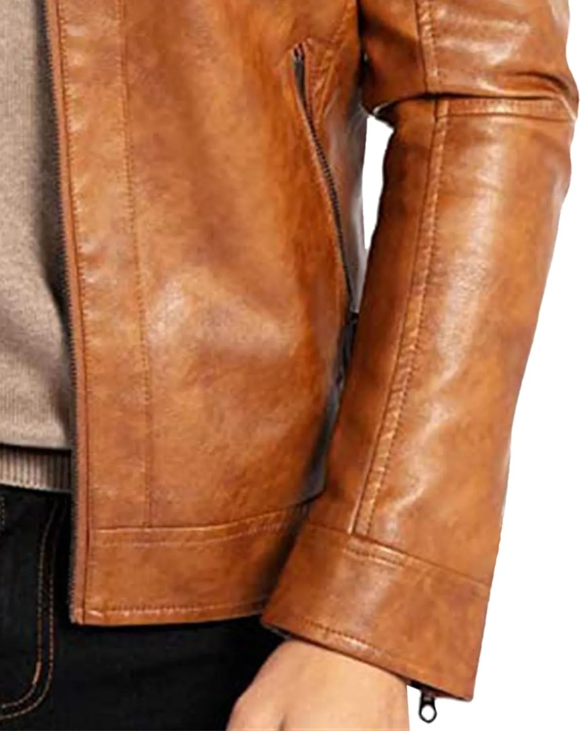 Maiyifu-GJ Men's Leather Jacket Windbreaker Stand Collar Leather Motorcycle Jacket Zip-Up Slim Fit Biker Coat Outerwear