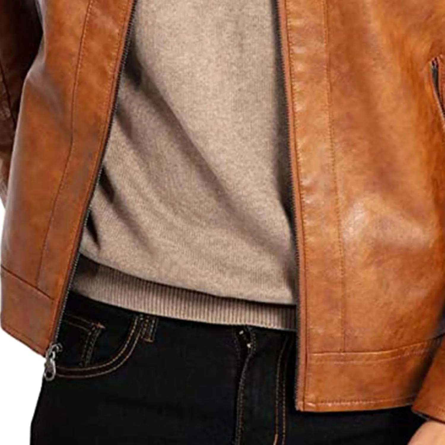 Maiyifu-GJ Men's Leather Jacket Windbreaker Stand Collar Leather Motorcycle Jacket Zip-Up Slim Fit Biker Coat Outerwear