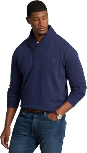 Men's Big & Tall Long Sleeve Luxury Jersey Shawl-Collar Pullover Shirt 4XB Navy Heather