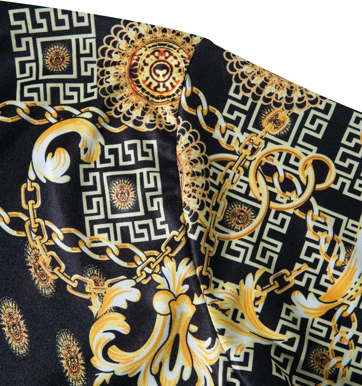 Mens Luxury Polo Shirts Black Gold Short Sleeve Baroque Chain Print Casual Wicking Golf Flower T-Shirt