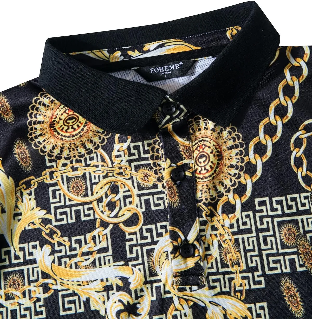 Mens Luxury Polo Shirts Black Gold Short Sleeve Baroque Chain Print Casual Wicking Golf Flower T-Shirt
