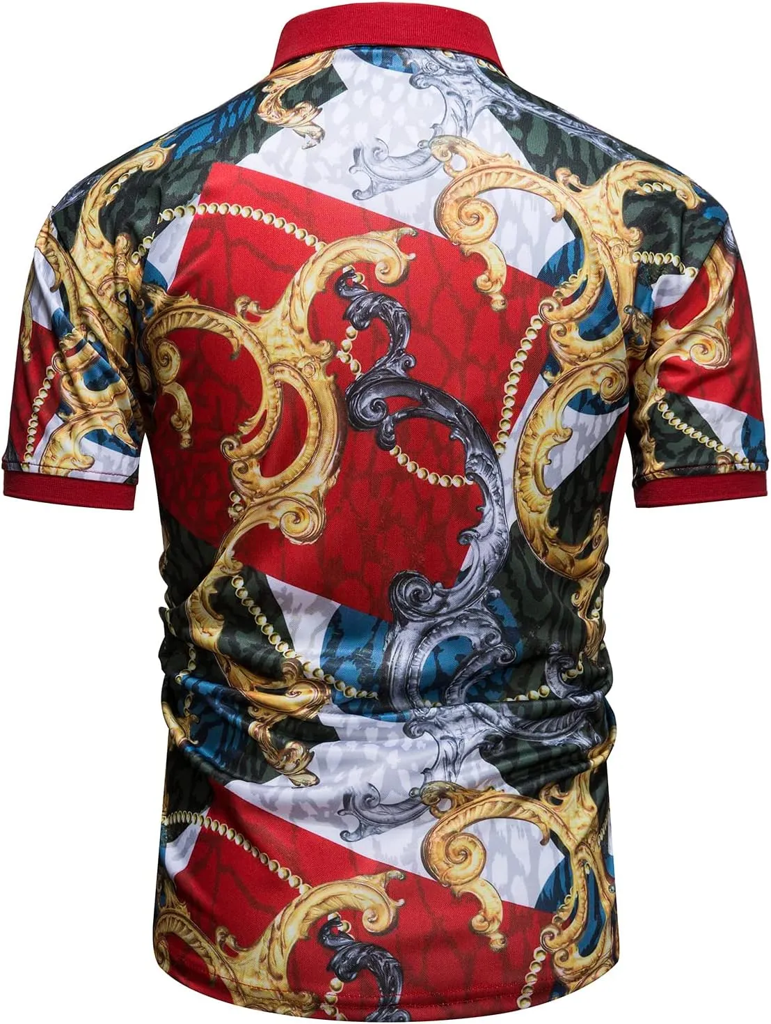 Mens Luxury Polo Shirts Black Gold Short Sleeve Baroque Chain Print Casual Wicking Golf Flower T-Shirt