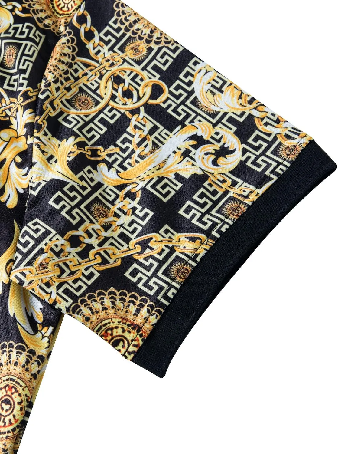 Mens Luxury Polo Shirts Black Gold Short Sleeve Baroque Chain Print Casual Wicking Golf Flower T-Shirt
