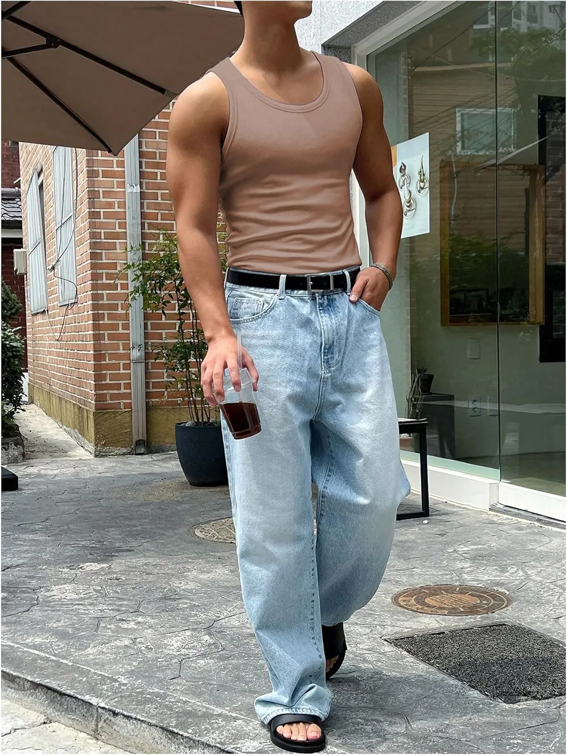 Men's Summer Tank Top Scoop Neck Knit Gym Workout Muscle Tank Undershirt Sleeveless Shirts