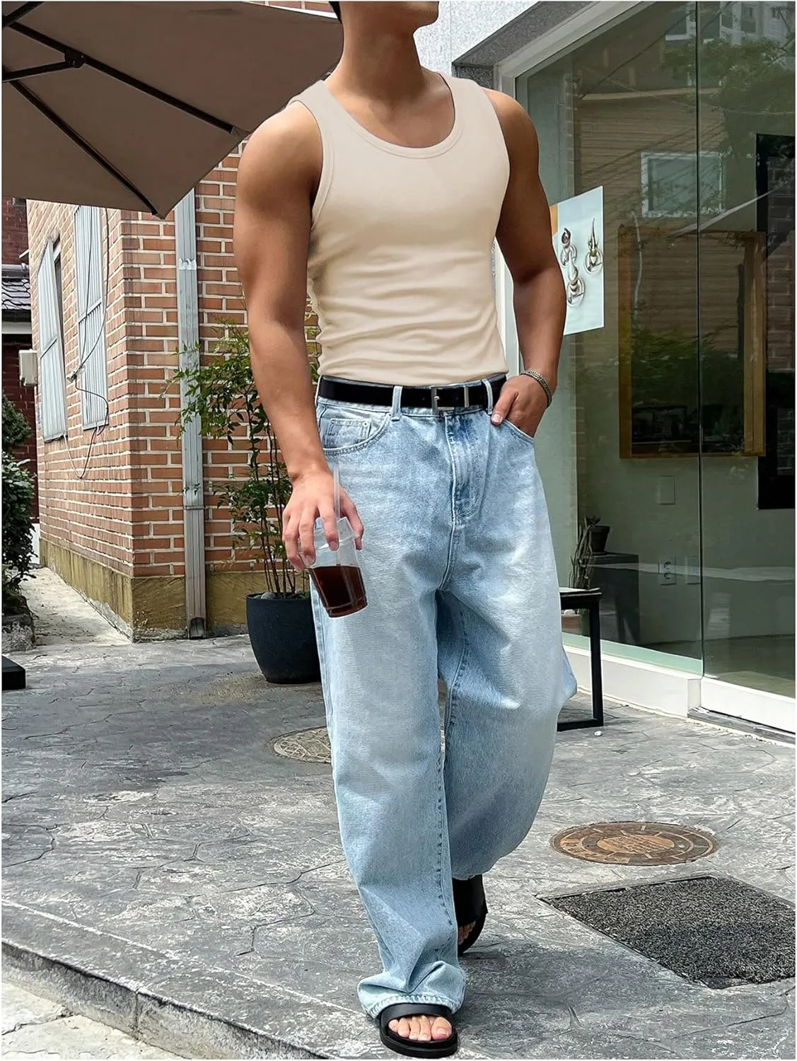 Men's Summer Tank Top Scoop Neck Knit Gym Workout Muscle Tank Undershirt Sleeveless Shirts