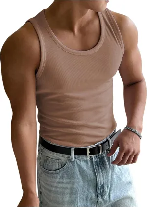 Men's Summer Tank Top Scoop Neck Knit Gym Workout Muscle Tank Undershirt Sleeveless Shirts