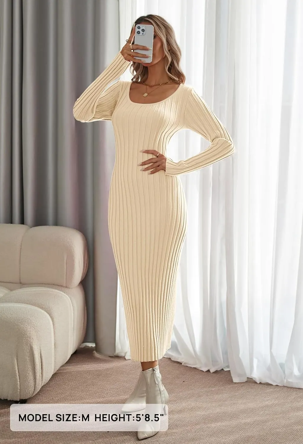 MEROKEETY Women's Fall Long Sleeve Sweater Dress Casual Ribbed Knit Slim Fit Bodycon Maxi Dresses
