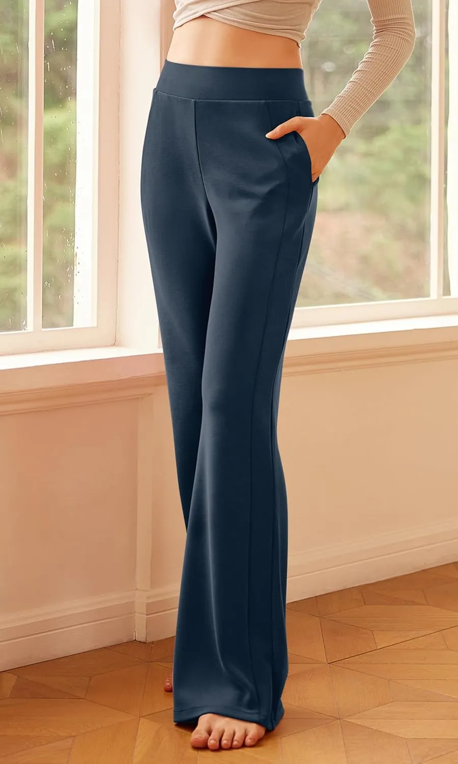 ODODOS Women's Modal Soft Mini Flared Pants with Pockets High Waist Pull-On Casual Lounge Pants-29/31" Inseam
